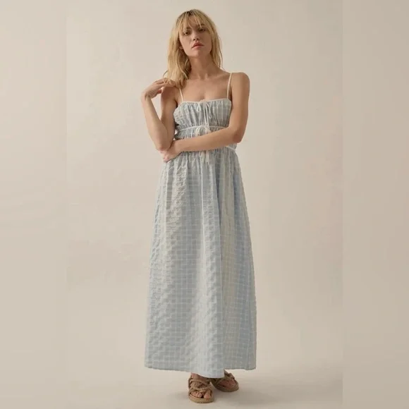 Blue and White Gingham Maxi Dress with Bows - Picture 3 of 4